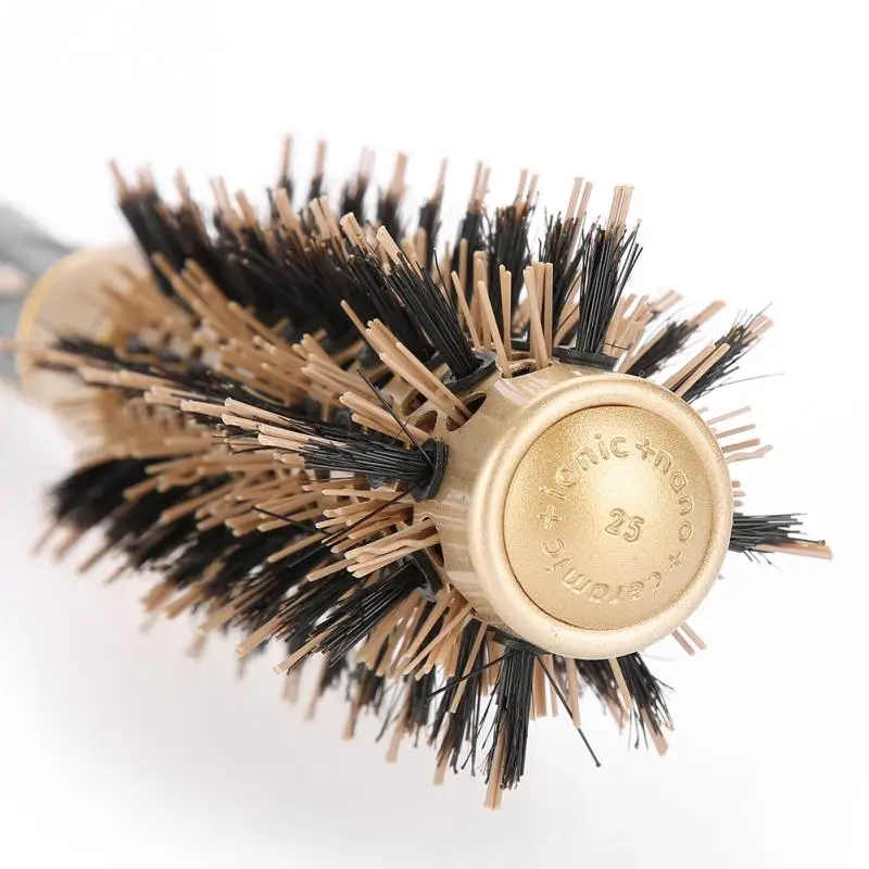 Портативная 4 размера расческа для волос круглая Антистатическая кудрявая щетка натуральная щетина алюминиевая ручка для укладки волос расческа для волос