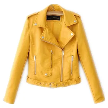 

2019 Spring Fashion PU Short Women Jacket Coat Size XS-XL Female Stree Basic Wide-Waisted Turn-Down Collar Outerwear Coat CQ888