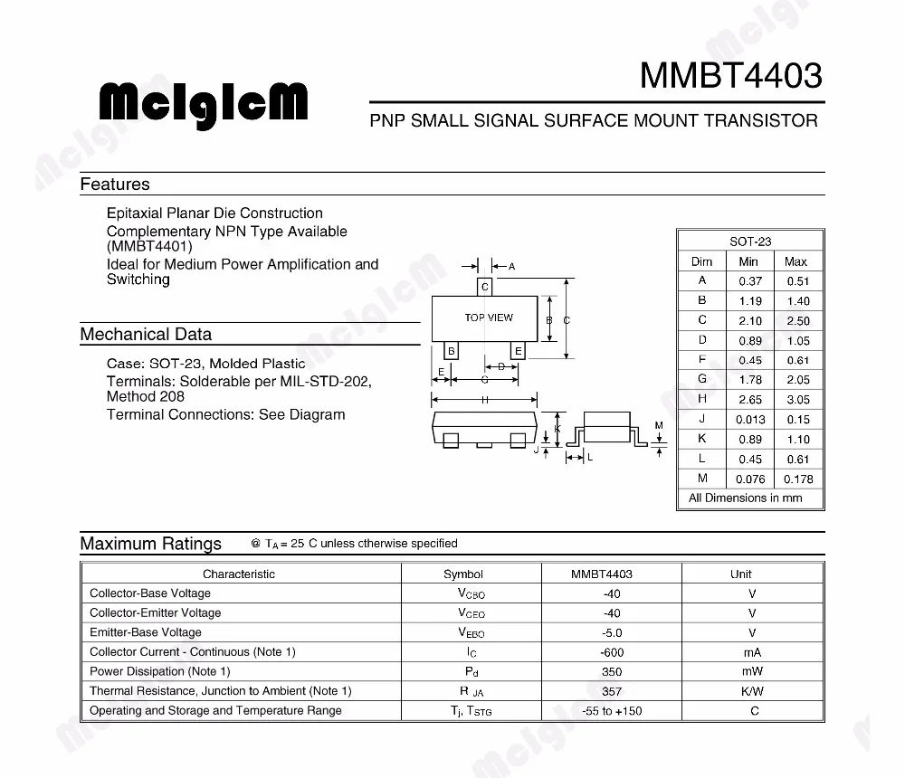 MCIGICM 100 шт. MMBT4403LT1G СОТ-23 MMBT4403LT1 MMBT4403 4403 СОТ-23