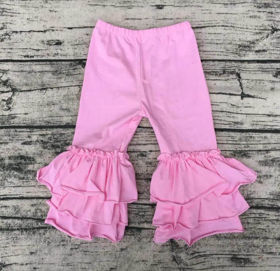 Handmade soft cotton baby girls pure color big ruffle pants little