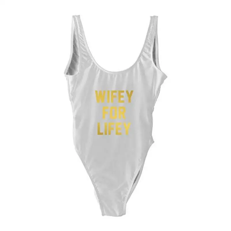 WIFEY FOR LIFEY купальник с золотыми надписями Классический купальный костюм из