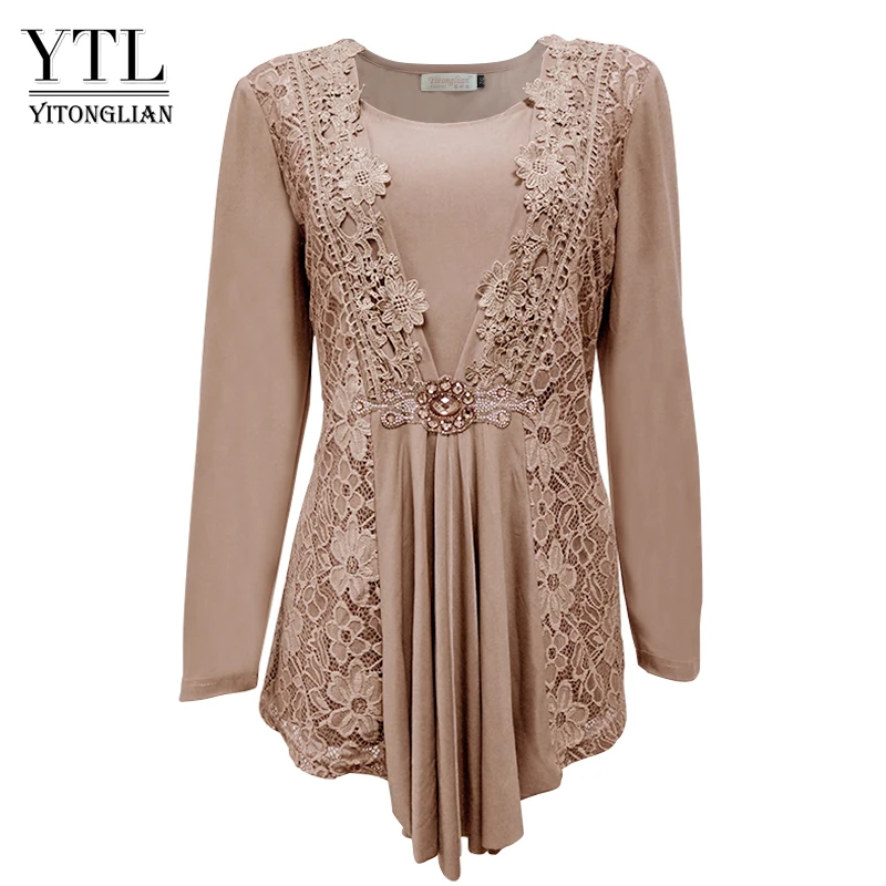YTL Plus Size Womens Blouse Vintage Spring Autumn Floral Crochet Lace Top Cotton Long Sleeve Tunic Blouse Shirt 6XL 7XL 8XL H025