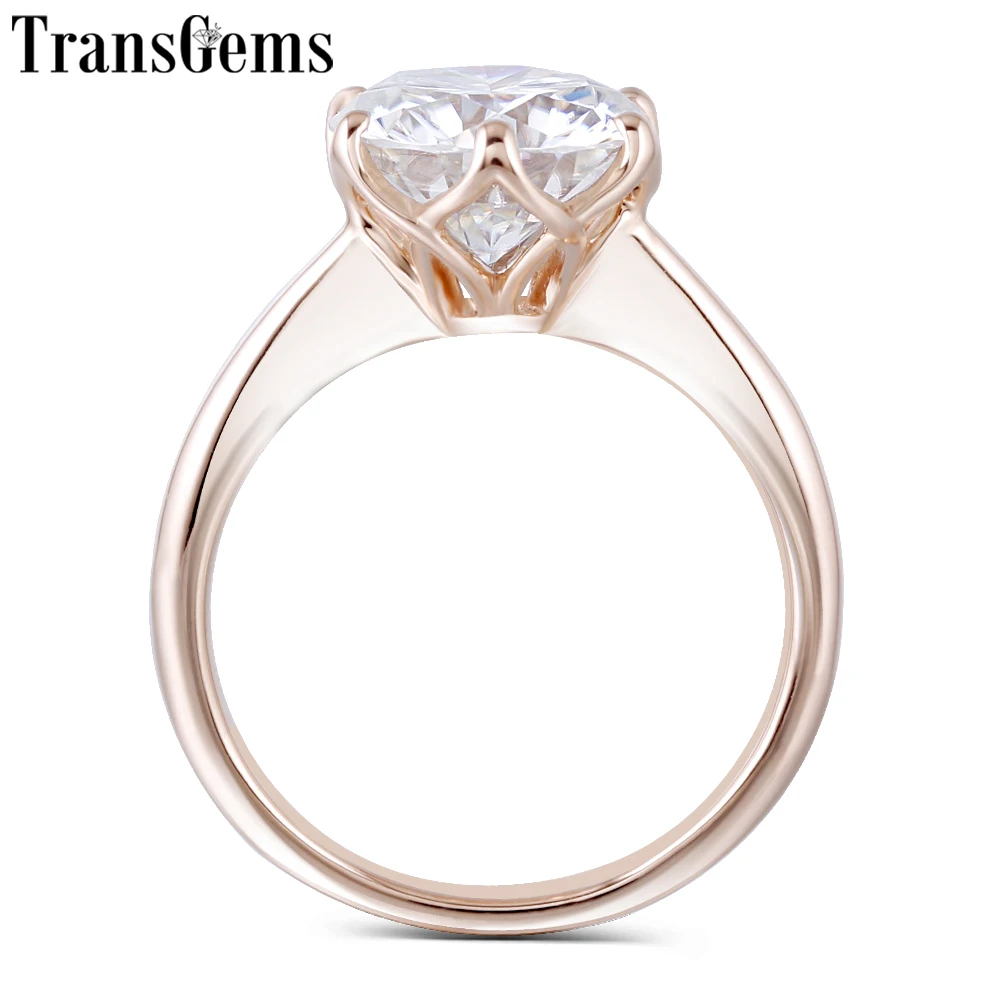 

Transgems 14K Rose Gold 3ct 9mm F Color Solitaire Moissanite Engagement Ring for Women Wedding Gift Pink Gold Ladies Ring