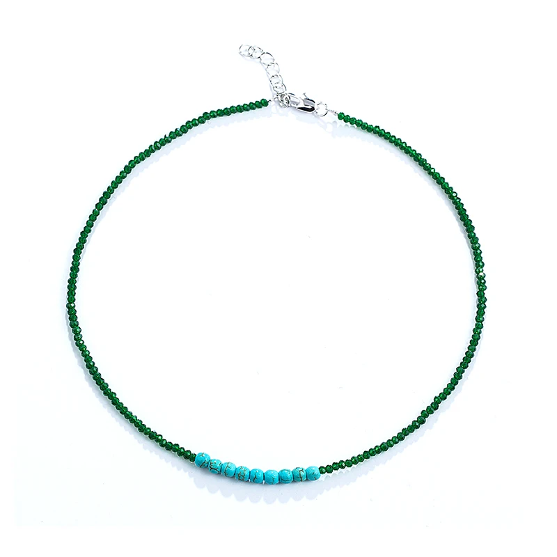 Новое Женское маленькое ожерелье Королевский Зеленый Кристалл и полудрагоценный Ручной Работы Бохо чокер Изысканный милый модный подарок для девочки