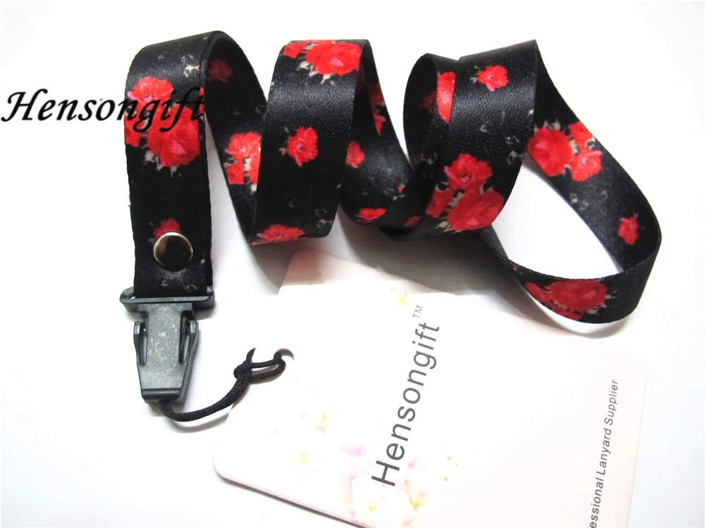 

Hensongift Girls Rose Flowers Key Lanyard Prrety Romantic Flower Neck Straps Love Gift