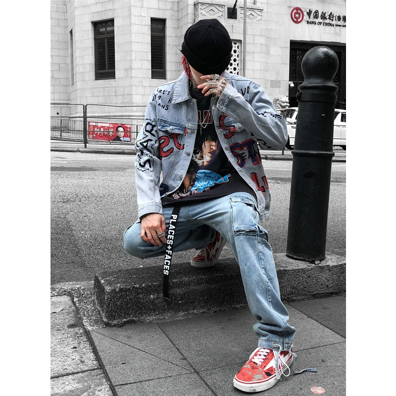 UNCLEDONJM 2019 Graffiti denim jacket men streetwear jacket coat mens clothing jacket for men jeans jacket men men clothes 243W