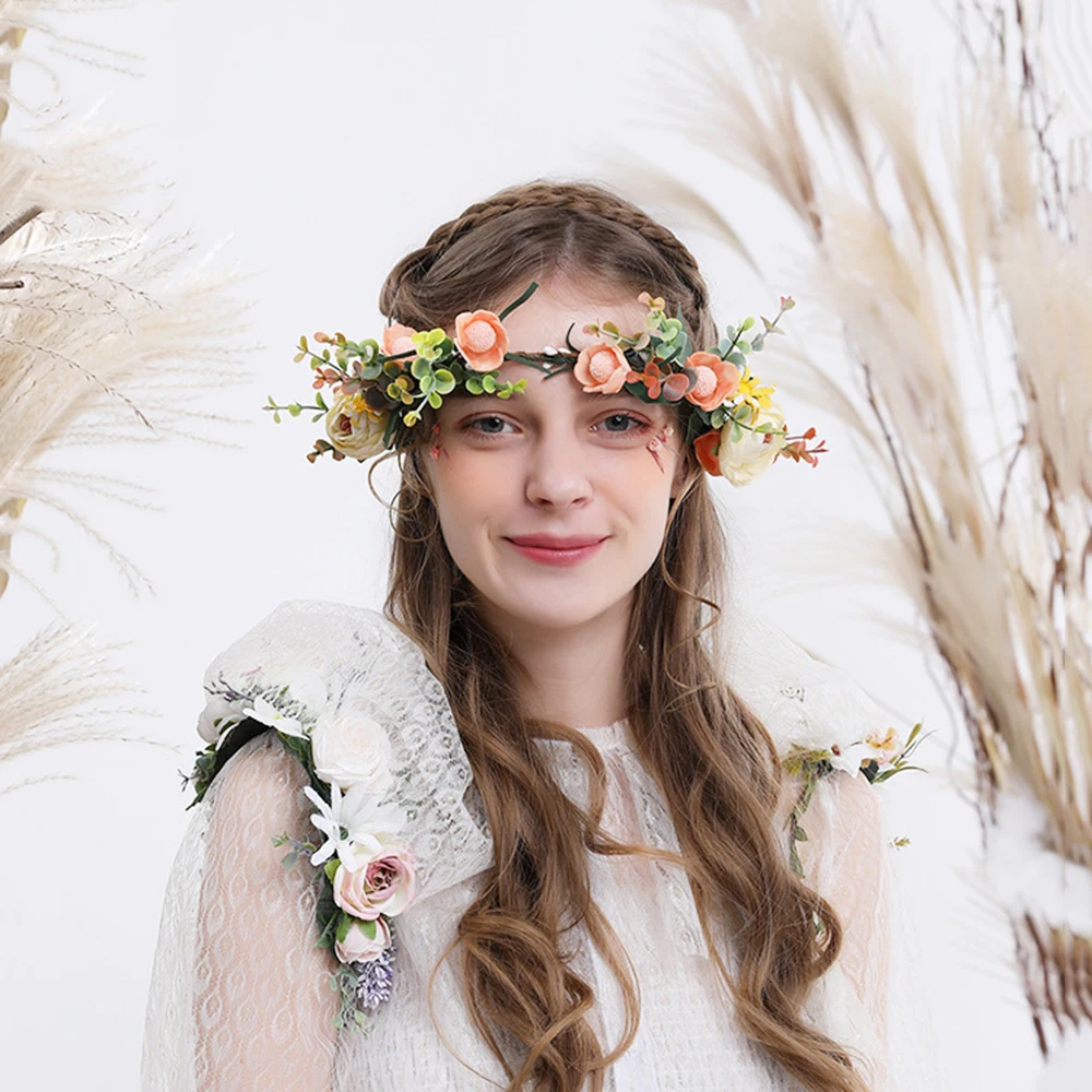 

HIYONG Flower Crown Kids Festival Flower Crown Hairband For Head Flower Crown Women Brides Wedding Hair Accessories 6.69 inch