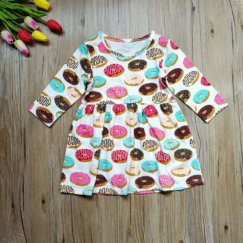 

Spring Baby Girls Dress Sweet Girls Doughnut Feather Printed Cotton Dress Long Sleeve Floral Dress for Girls D0407