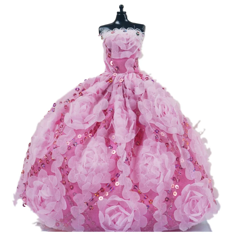 Розовые элегантные свадебные платья, одежда, вечернее платье для одежды ручной работы, платья, растущий наряд для кукольного платья