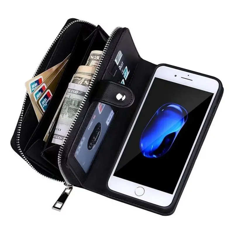 

Braid Leather Zipper Wallet Case For Iphone 7 iPhone7 Lanyards Bag Pouch Flip+Detachable Back Cover Case For Iphone 7 4.7 inch