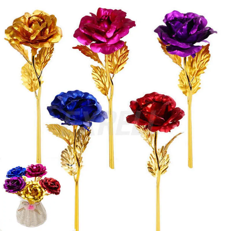 

24K Gold Plated Rose Flower Valentine's Day Gift Birthday Romantic Golden Rose Home Decor Festive Party Supplies Drop Shipping