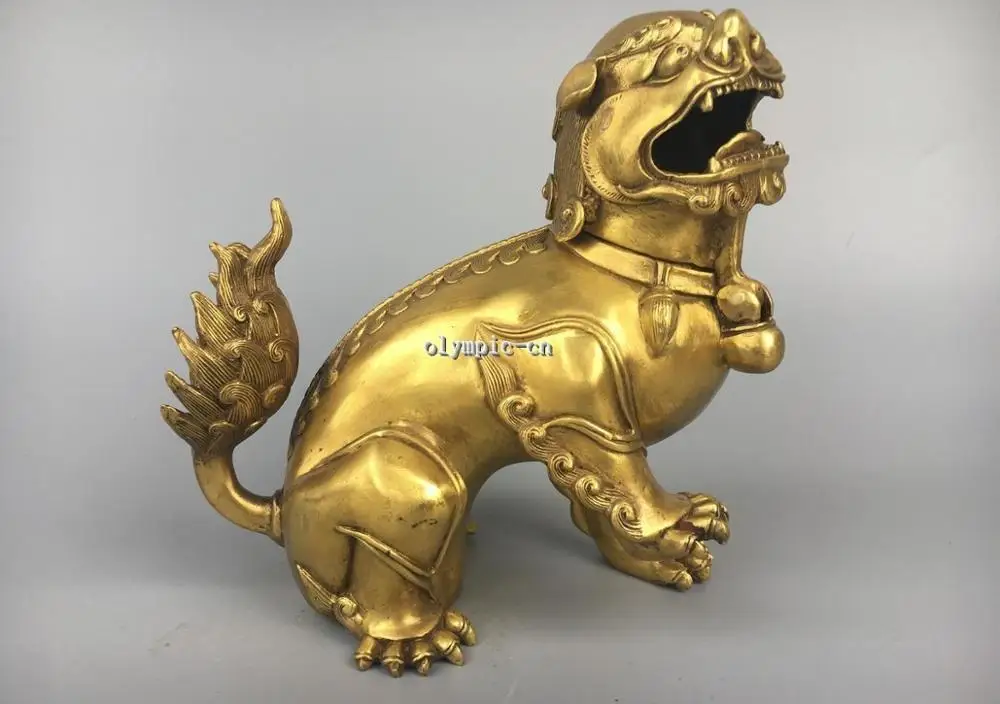 

7'' classical Brass carved Beast Dragon foo dogs Lion incense burner censer