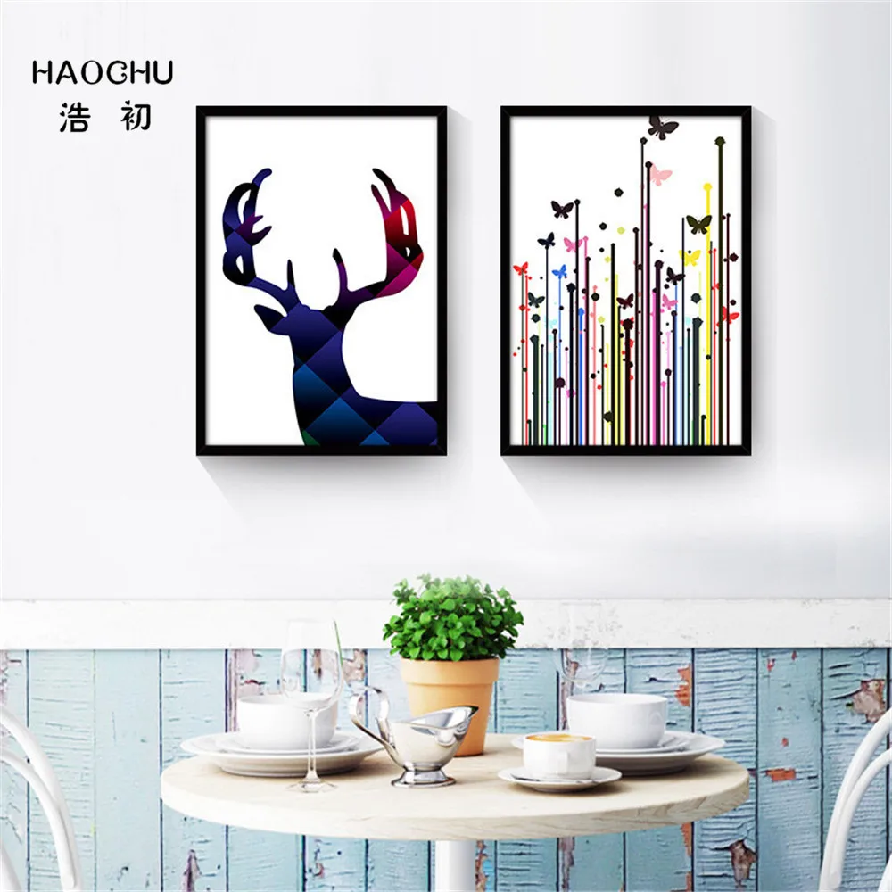 HAOCHU Nodic абстрактные деревья Коза листья птицы Настенная картина холст настенные