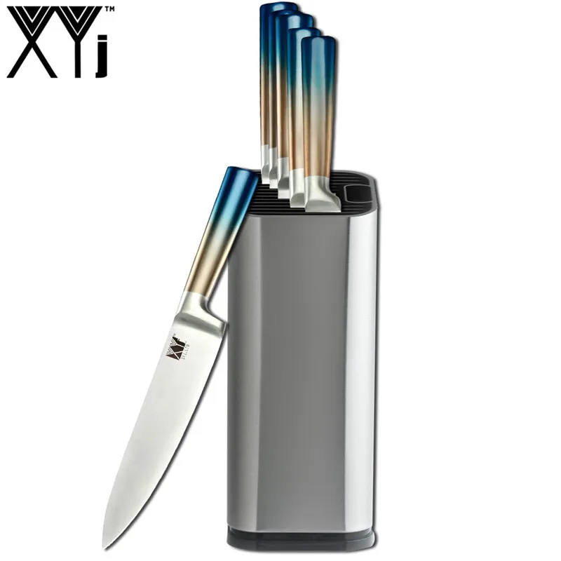 XYj набор кухонных ножей из нержавеющей стали градиентный интегрированный дизайн ручки Ножи Ножницы 8 ''нержавеющая сталь Держатель ножей точилка - Цвет: 7pcs set
