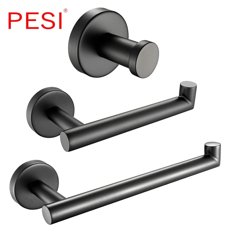 

Wholesale 304SUS Bathroom Accessories Bathroom Hardware Set Robe Hook Towel Rail Rack Ring Bar Shelf Paper Holder ,Matte Black.