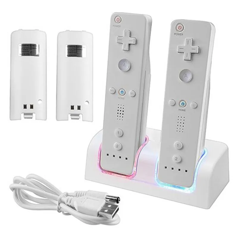 Billige Renensin Fernbedienung Dual Lade Dock Station + 2x2800 mah Batterie Pack für Nintendo Wii gamepad ladegerät mit LED licht