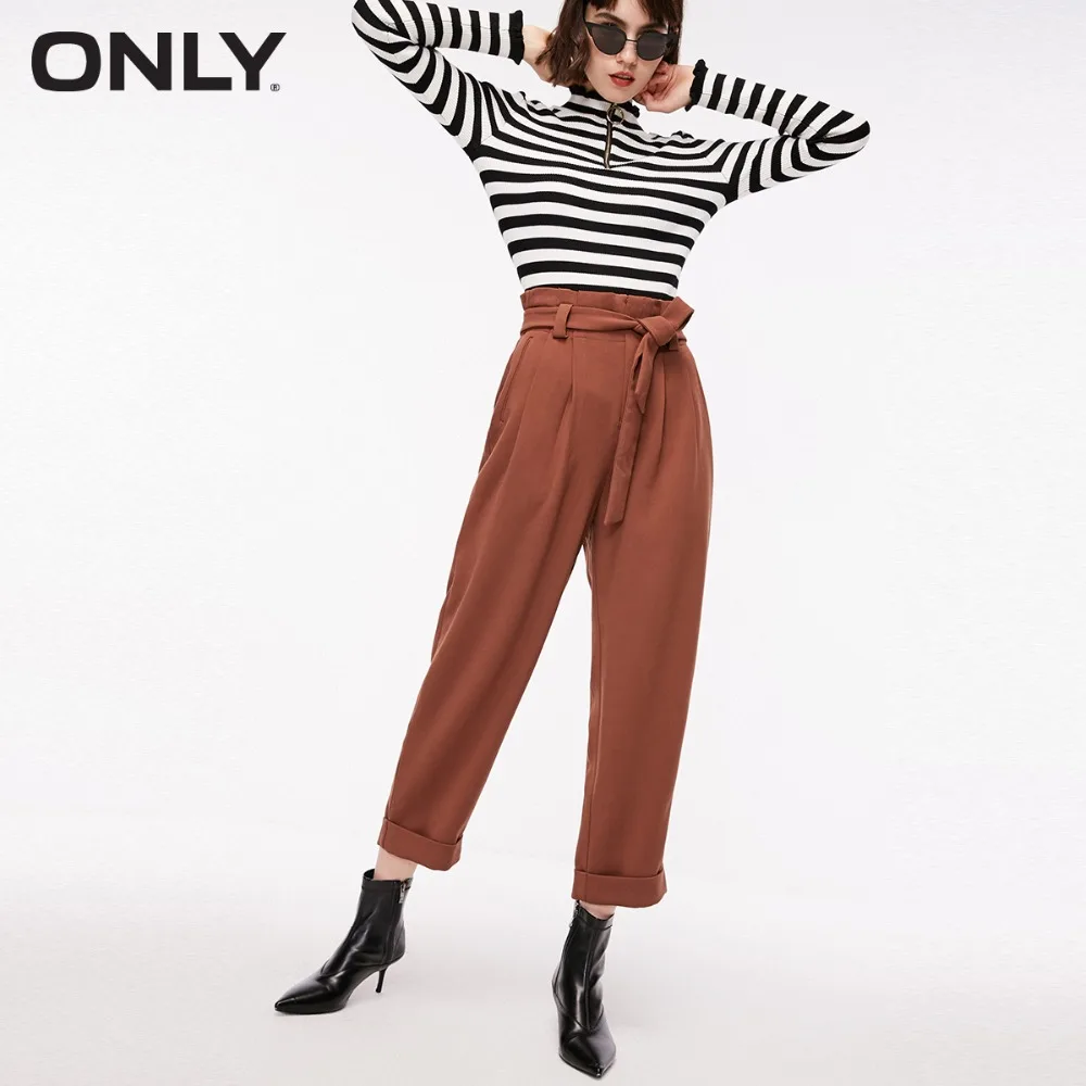 Goedkoop Alleen Vrouwen Elastische Hoge Taille Rolled Manchetten Loose Fit Casual Crop Broek | 118350525