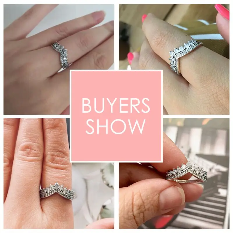 925 Sterling Zircon Crown Finger Ring Classic Stackable Silver Jewelry For Women Wedding Christmas Gift