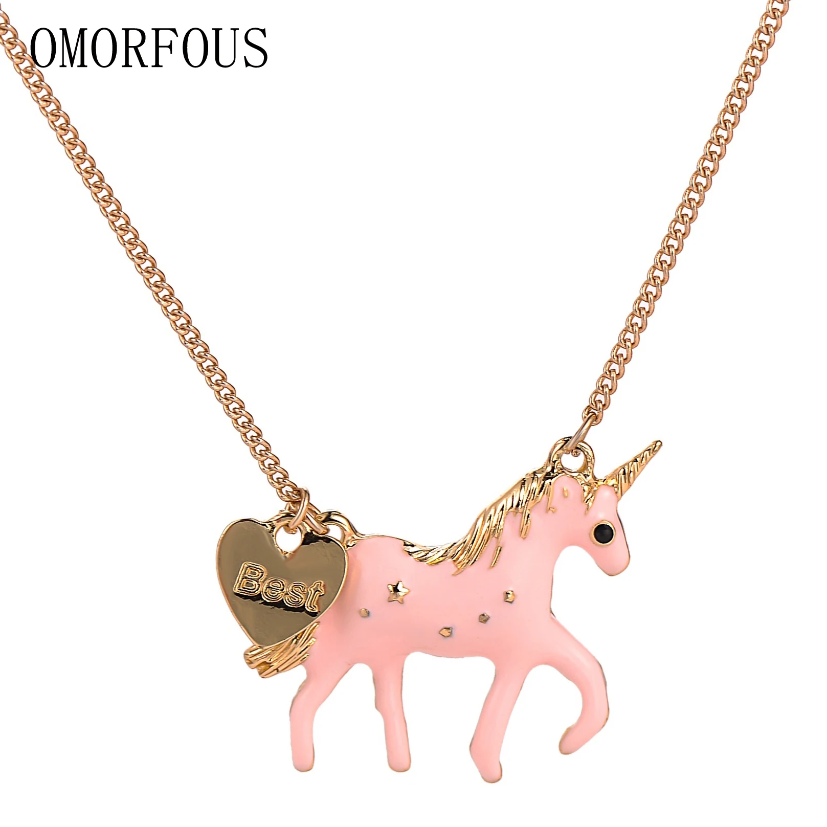 OMORFOUS 1PC New Hot Fashion Jewelry Enamel Necklace Loverly Pink unicorn Horse  Unicorn Pendant Girls Free Drop Shipping