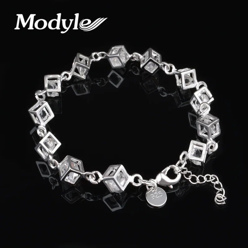 

YOBEST 2018 New Luxury Austrian Crystal Cubes Bracelet for Women Silver-Color Fashion Charm Bijoux Bracelets