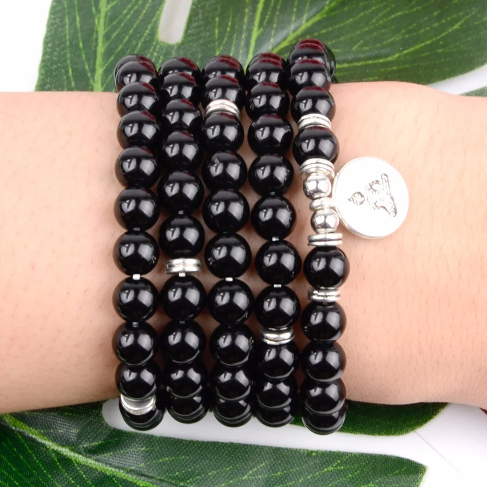 108pcs Mala Beads Bracelets Natural Black Agates Buddha Charm Bracelets For Women Men Yoga Meditation Jewelry Dropshipping Fashion Jewelry