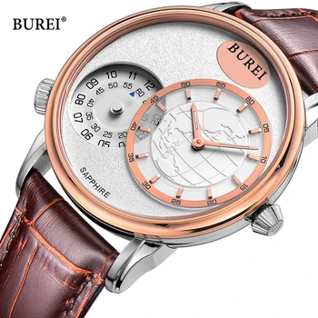 

Reloj Hombre BUREI Mens Watches Top Brand Luxury Watch Men Dual Time Zone Leather Quartz Wrist Watch Man Clock Relogio Masculino