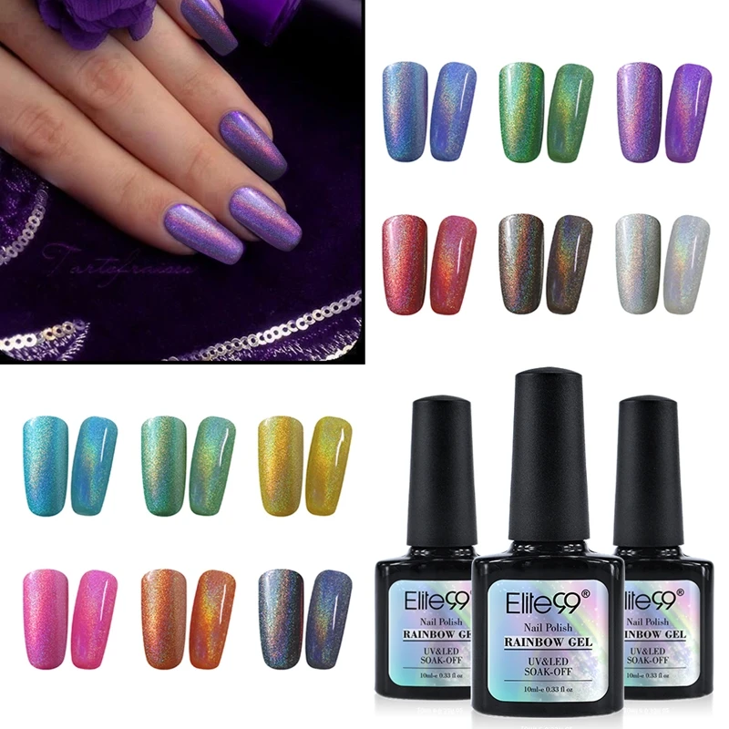 

Elite99 10ml Rainbow Gel Varnish UV LED Nail Gel Polish Metallic Top Coat Nail Art Bling Gel Nal Hybrid Lacquer Gellak Stamping