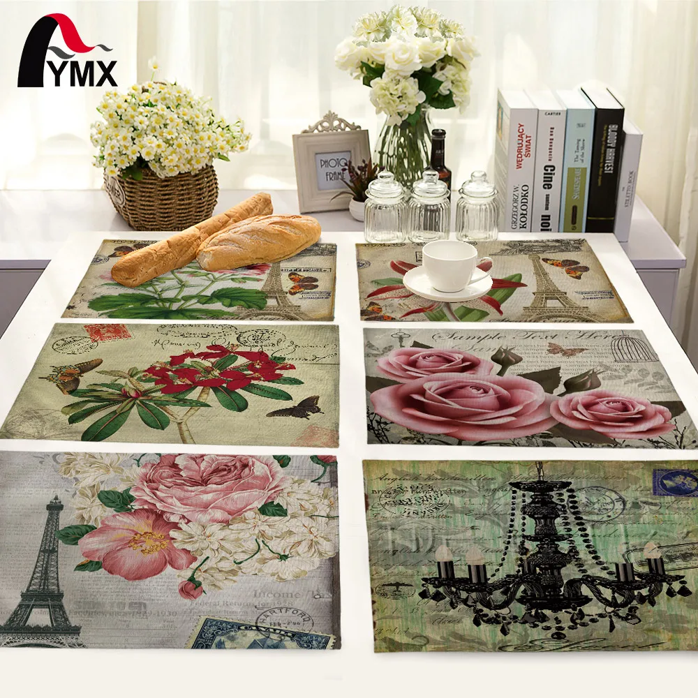 

British Style Stamp Flower Tower Pattern Table Mat Rose Table Napkin Placemat Kitchen Decoration Dining Accessories