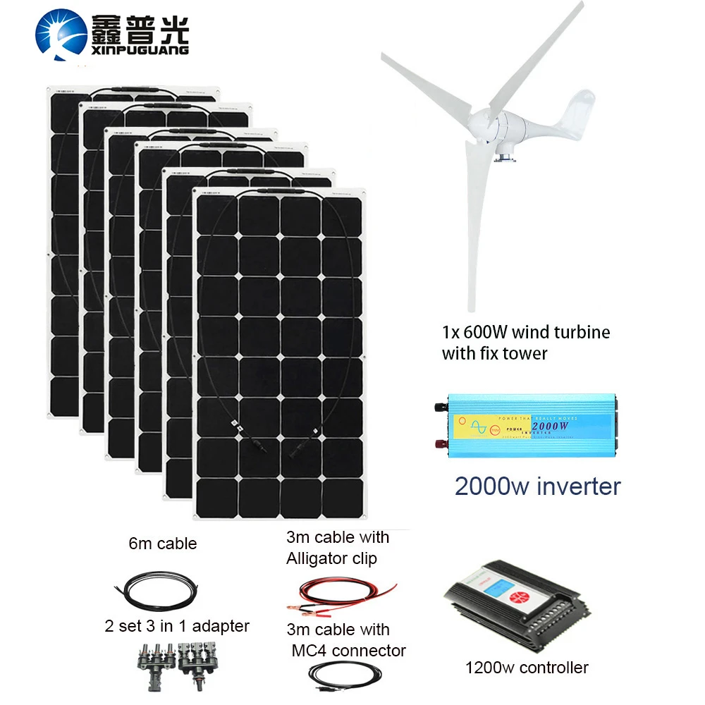 Xinpuguang 600 ワットの風力タービン 600 ワットソーラーハイブリッドシステム Diy キットソーラーハウス風力発電機コントローラタービンバッテリー Solar Panel Home Kit Solarsolar Hybrid System Aliexpress