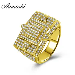 AINUOSHI Роскошные обручальное 10 К Solid кольцо из желтого золота изысканный геометрический кольцо обручальное Обручение золотые украшения 9,7 г
