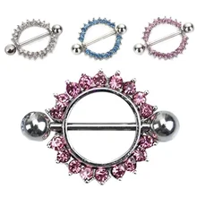 Модный Круг кольцо для сосков горный хрусталь кристалл нержавеющая сталь Подсолнух проложили ниппельные кольца, пирсинг тела, украшения M553