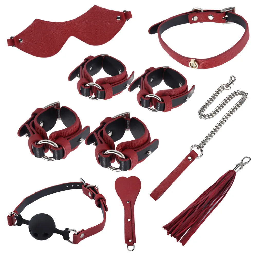 8 шт./компл. наручники Footcuffs для эротических игр игрушка Для женщин Фетиш связывание Секс-игрушки ожерелье наручники маска SM игрушки для