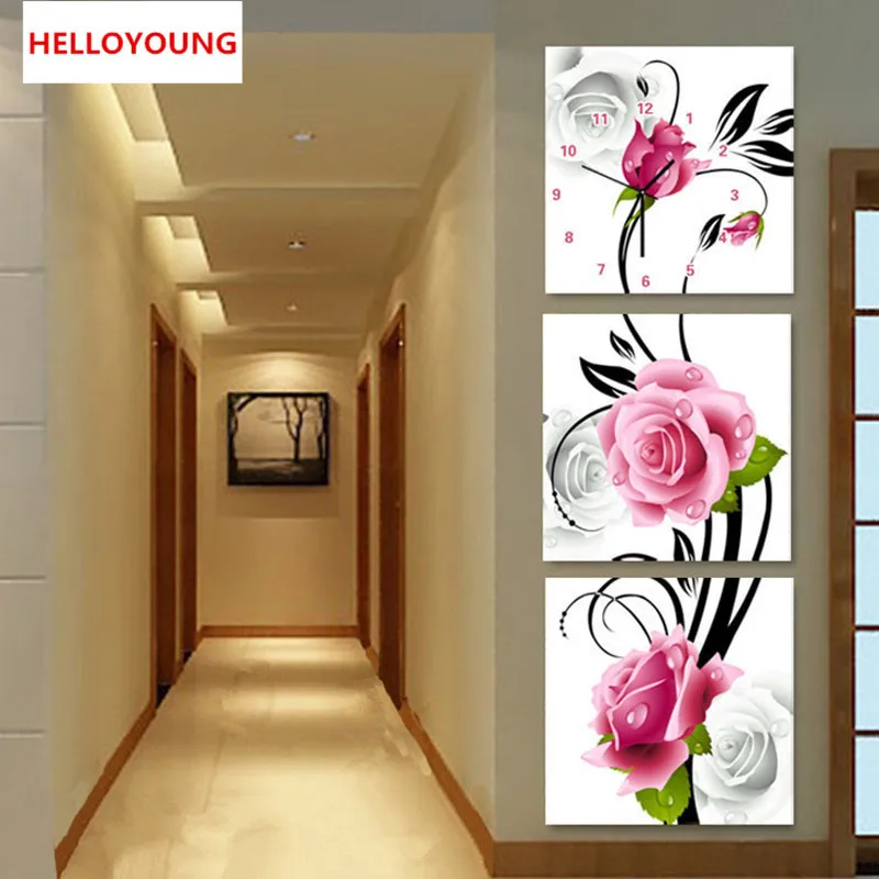 

DIY Diamonds Embroidery Triptych flowers roses vertical version Round Diamond Painting Cross Stitch Kits Diamond Mosaic
