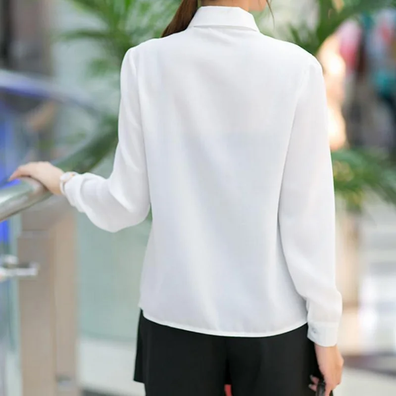 Рубашка женская белая с бантом и воротником Питер Пен большие размеры|white blouse|white