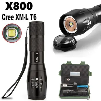 

High Quality G700 X800 Zoomable XML T6 LED Tactical Flashlight+18650 Battery+Charger+Case