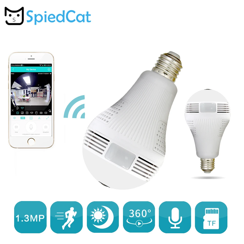 Лампа Беспроводная IP Wifi 960P панорамная рыбий глаз домашняя охранная CCTV камера 360