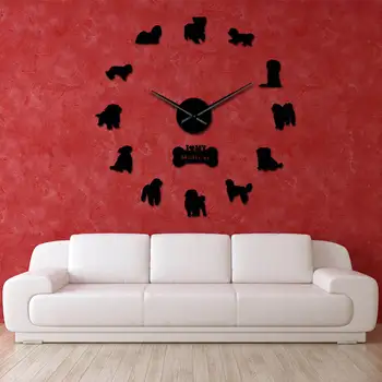 

Maltese Dog Breed Frameless 3D DIY Wall Clock Artificial Cute Puppy Maltese Yorkie Terrier Mute Wall Watch Gift For Pet Lover
