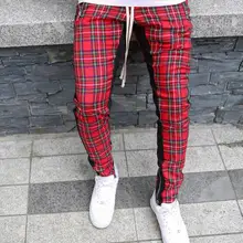 Уличная красная клетчатая Мужские штаны для бега мужские повседневные мужские прямые брюки хип-хоп спортивные брюки больших размеров