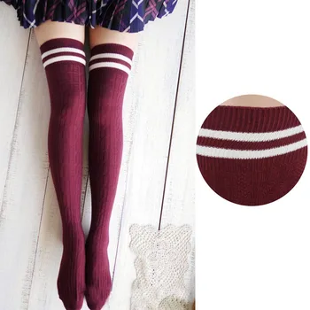 

MUQGEW 2018 Student Girls College Wind Thigh High Stockings Over The Knee Girls Womens Red Calcetines mujer cheap