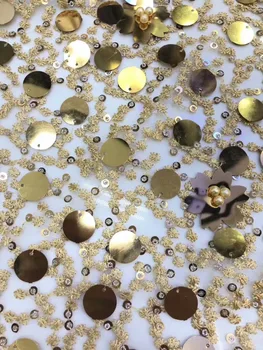 

New High Quality Sequins/Gold 3D Beads Sequins/Applique African Lace Fabric For Nigerian Wedding Dress French Lace Fabric AFFJF