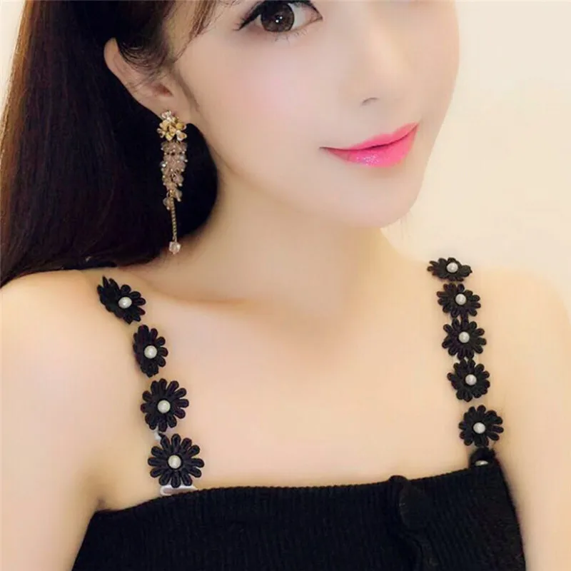 

Adjustable Women Girls Bra Straps Summer Sexy Silicone Transparent Shoulder Strap Lace Flower