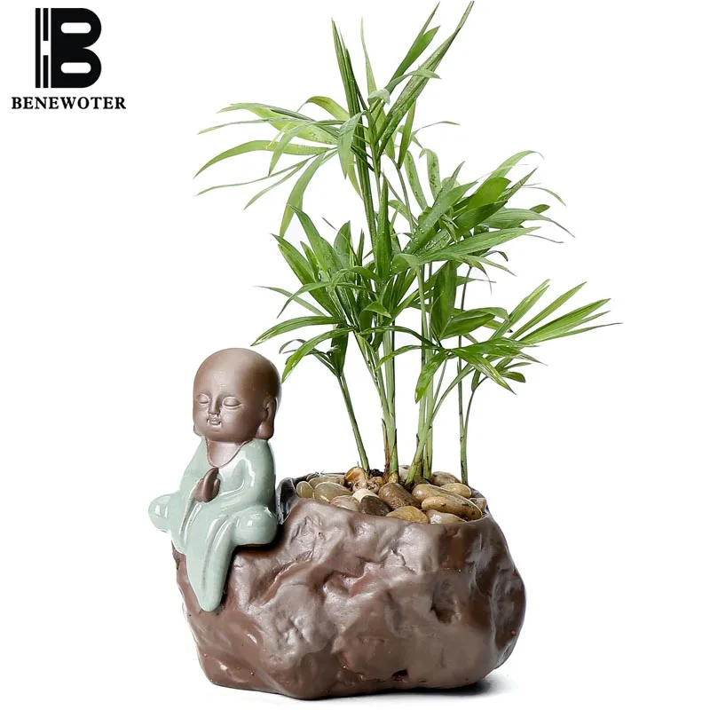 

Zen Chinese Style Ceramics Plant Bonsai Retro Little Monk Flower Pot Plant Pot Desktop Decoration Garden Planters Vase Container