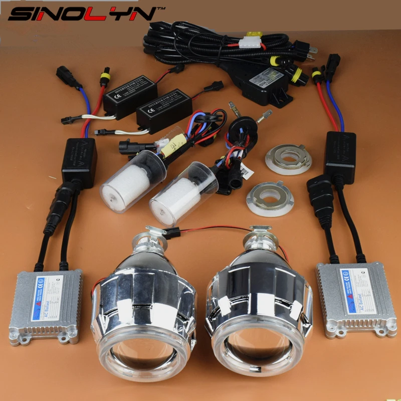 Car/ Motorcycle Styling 2.5 inches HID Bi xenon Lens Headlight Projector Kit With Angel Eyes Halo Headlamp Lenses Complete Kit