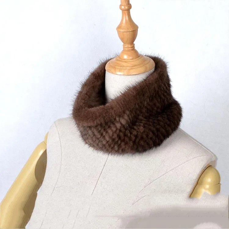 Вязаная повязка на голову из меха норки, теплая зимняя женская повязка на шею с натуральным мехом, утолщенная повязка на шею, эластичная стильная повязка на шею MS. MinShu - Цвет: dark brown