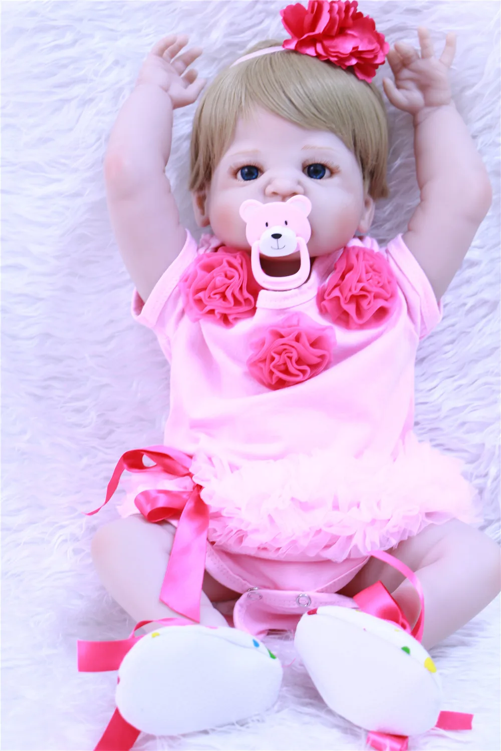 Bebe девочка возрождается 22 "полный Средства ухода за кожей силикона Reborn Baby Doll Игрушечные лошадки Lifelike Reborn Girl Doll ребенок подарок bonecas brinquedos