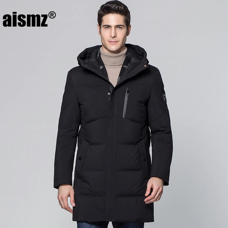 

Aismz Winter Jacket Men Casaco Masculino Business Casual Long Warm Duck Down Jackets Scarf Style Waterproof Hooded Coats Thicken