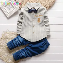 babzapleume Brand Autumn Boys Clothing Cotton Bow Tie Shirt+Pant 2PCS/Set Baby Clothes Kids Denim Pant Children Tracksuit BC1219