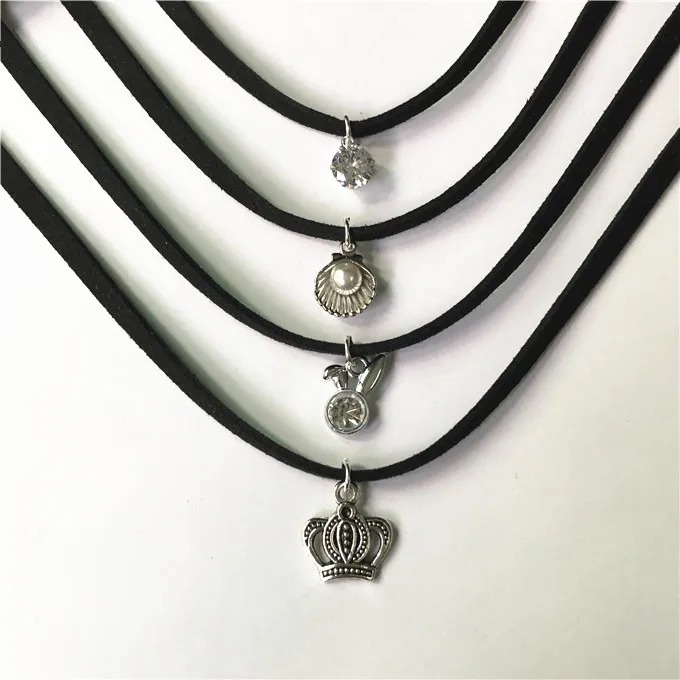 Новая мода ювелирные изделия простой черный бархат лента Кристалл ожерелье сплав ожерелье-чокер с медальоном для женщин ювелирные изделия подарок