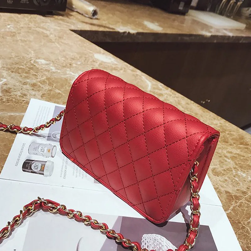 Women Bag Female Handbags Leather Over Shoulder Bag Crossbody Quilted Chain Diamond Red Small Flap Lock Fashion Sling Lady Bags Women Bag Female Handbags Leather Over Shoulder Bag Crossbody Quilted Chain Diamond Red Small Flap Lock Fashion Sling Lady Bags