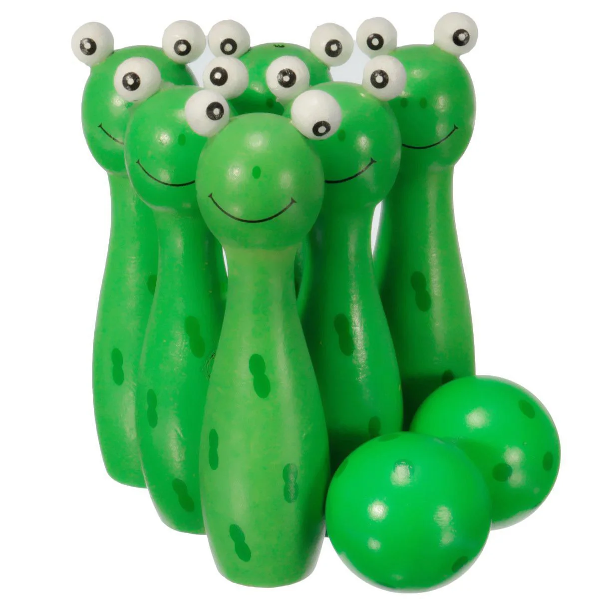 Wooden Bowling Ball Skittle Animal Shape Game For Kids Children Toy Green